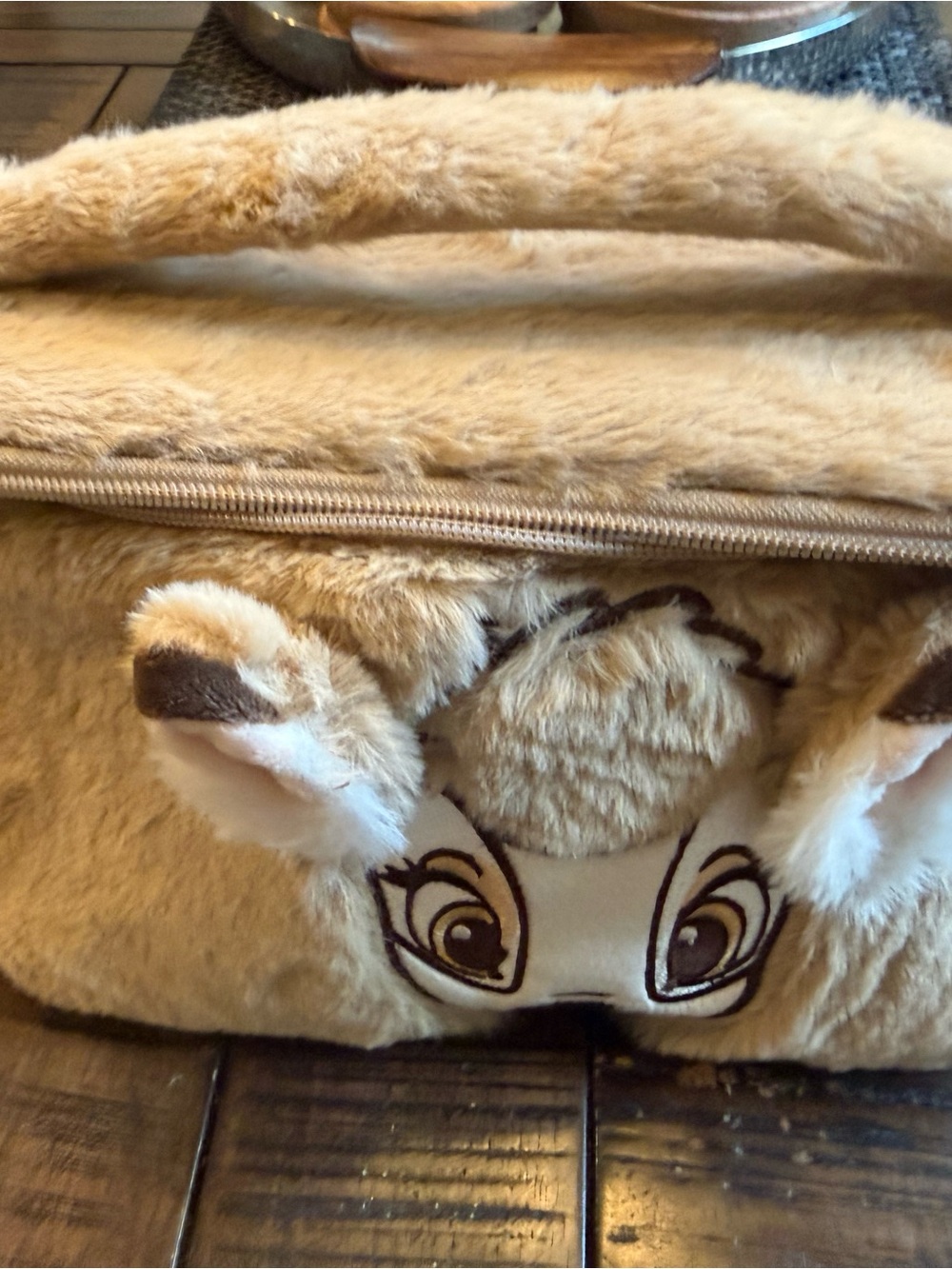 Kids Faux Fur Tan Jacket with Animal Face